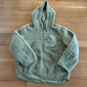 H&M Sherpa Zip Hooded Jacket Olive Green Oversized